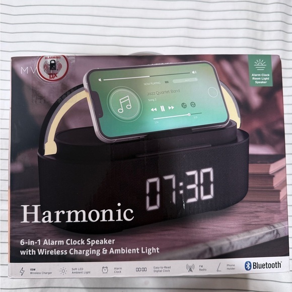Harmonic Other - Harmonic 6-in-1 Alarm Clock Speaker with Wireless Charging & Ambient Light